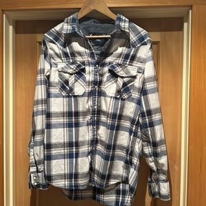 American Eagle Large Blue/Gray/White Button Down Long Sleeve Shirt